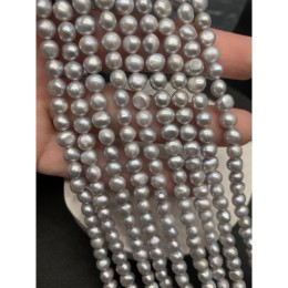 Каменные бусины, Жемчуг, серебристый, шарик гладкий, 6 мм, длина нити 35 см