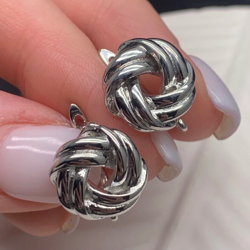 Швензы, родий/латунь, цвет серебро, размер 14х13 мм