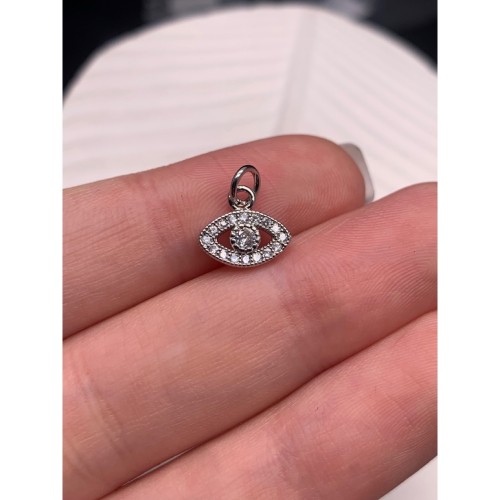 Подвеска, с фианитами(цирконами), глаз, латунь, цвет серебро/родий, размер 11х7 мм