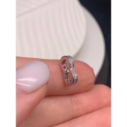 Коннектор, разделитель, на два ряда, вставка фианиты, латунь, цвет серебро/родий, размер 12х6 мм, цена за 1 шт.