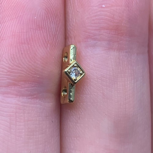 Коннектор, разделитель, на два ряда, вставка фианит, латунь, цвет золото, размер 10х4,5 мм, цена за 1 шт.