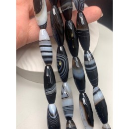 Каменные бусины, Агат черный, с полосками, огранка, 30х10 мм, длина нити 38 см