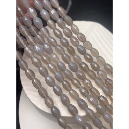 Каменные бусины, Агат серый, (Халцедон), натуральный цвет, овал, огранка, 6х9, длина нити 38 см