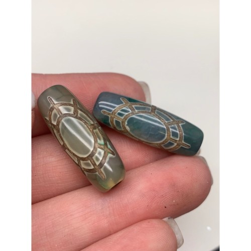 Бусина Дзи "452", Колесо Дхармы, Агат, зелёный, тонированный, состаренный, кракле, 30х10 мм, цена за 1 шт.