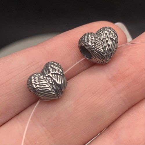 Бусина, разделитель, Сердце с крыльями, нержавеющая сталь, размер 11х10х7,5 мм