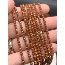 Каменные бусины, Авантюриновое стекло, цвет-золотой песок, имитация, шарик огранка, 3 мм, длина нити 38 см