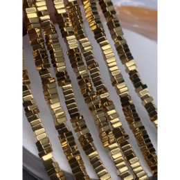 Каменные бусины, Гематит синтетический, золото, квадрат, размер 4х2 мм, нить 38 см