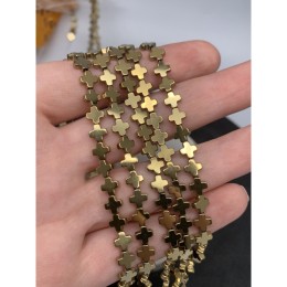 Каменные бусины, Гематит синтетический, золото, крест, размер 6 мм, нить 38 см