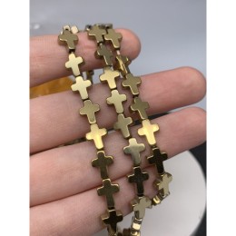 Каменные бусины, Гематит синтетический, золото, крест, размер 8х10 мм, нить 38 см