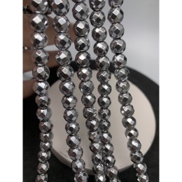 Каменные бусины, Гематит синтетический, серебро, шарик огранка, размер 7,5-8 мм, нить 38 см