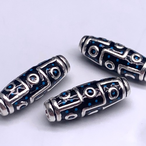 Бусина, "Дзи 9 глаз", серебро с эмалью, размер 25,5х9 мм, цена за 1 шт.