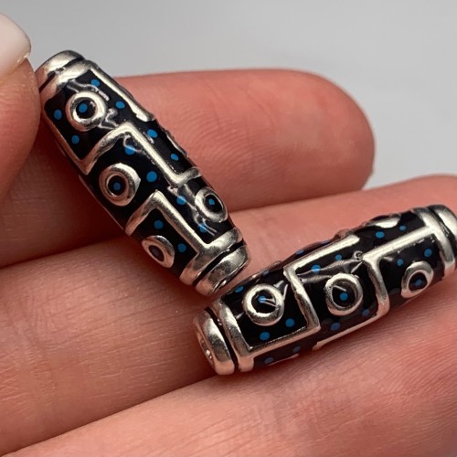 Бусина, "Дзи 9 глаз", серебро с эмалью, размер 25,5х9 мм, цена за 1 шт.