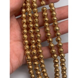 Каменные бусины, Вулканическая лава металлизированная, цвет светлое золото, 4 мм, длина нити 38 см