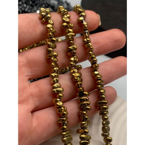 Каменные бусины, Гематит синтетический, фриформы, цвет золото, размер 5х8 мм, длина нити 40 см