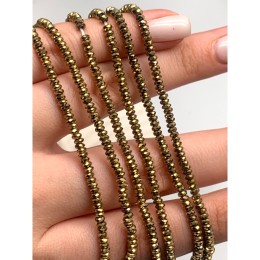 Каменные бусины, Гематит синтетический, золото, рондель огранка, размер 3х1,5 мм, нить 38 см