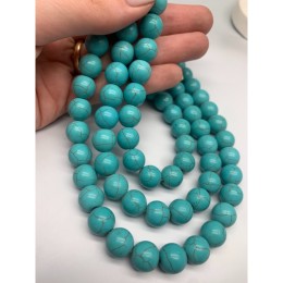 Каменные бусины, Говлит, цвет голубой, имитация, шарик гладкий, 12 мм, длина нити 38 см