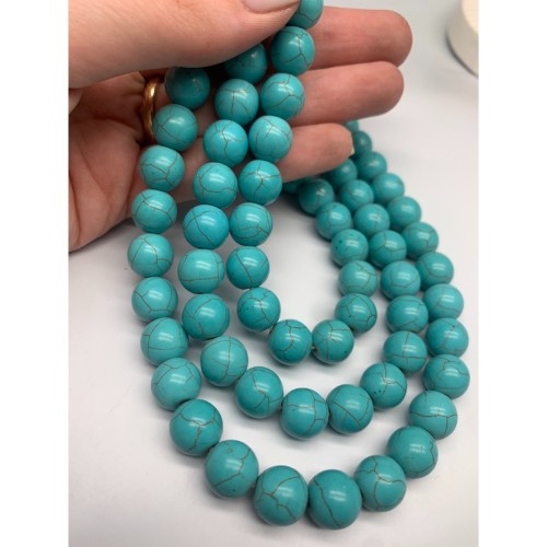 Каменные бусины, Говлит, цвет голубой, имитация, шарик гладкий, 12 мм, длина нити 38 см