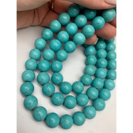 Каменные бусины, Говлит, цвет голубой, имитация, шарик гладкий, 12 мм, длина нити 38 см