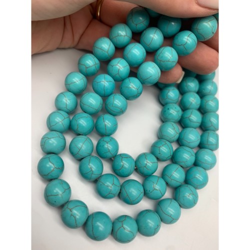 Каменные бусины, Говлит, цвет голубой, имитация, шарик гладкий, 12 мм, длина нити 38 см