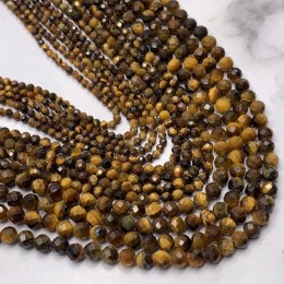 Каменные бусины, Тигровый Глаз, шарик огранка 1,8 мм, длина нити 38 см