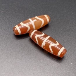 Бусина Дзи "95" сердолик, Двойной тигриный клык, размер 30х10 мм