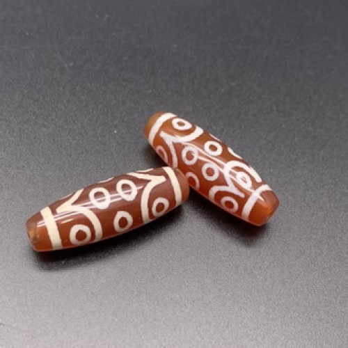 Бусина Дзи "96" из сердолика, 15 глаз, размер 30 х 10 мм, цена за 1 шт.