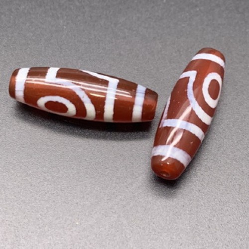 Бусина Дзи "118" из сердолика, 2 глаза Дракона, размер 30х10 мм, цена за 1 шт