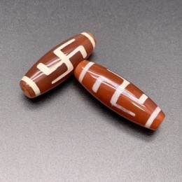 Бусина Дзи "89" из сердолика, свастика, Хо-ту-Дзи, размер 30 х 10 мм, 1 шт