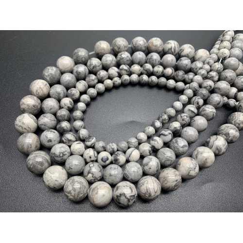 Каменные бусины, Яшма, картографическая, Доломит, шарик гладкий, 8-8,5 мм, длина нити 38 см
