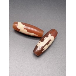 Бусина Дзи "136" из сердолика, Гуань-инь на драконе, размер 30х10 мм, цена за 1 шт