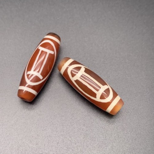 Бусина Дзи "154" из сердолика, Близнецы, размер 30х10 мм, цена за 1 шт