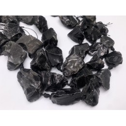 Каменные бусины, Обсидиан, не обработанный, фриформы, 20-28 мм, длина нити 38 см, 14-16 шт