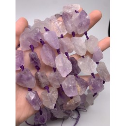 Каменные бусины, Аметист лавандовый , не обработанный, фриформы, 20-28 мм, длина нити 38 см, 14 шт