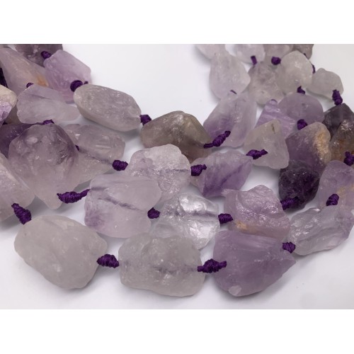 Каменные бусины, Аметист лавандовый , не обработанный, фриформы, 20-28 мм, длина нити 38 см, 14 шт