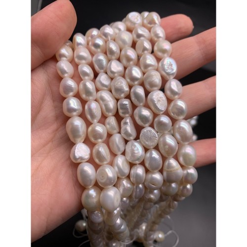 Каменные бусины, Жемчуг, белый, фриформы, 10-11 мм, длина нити 36-37 см