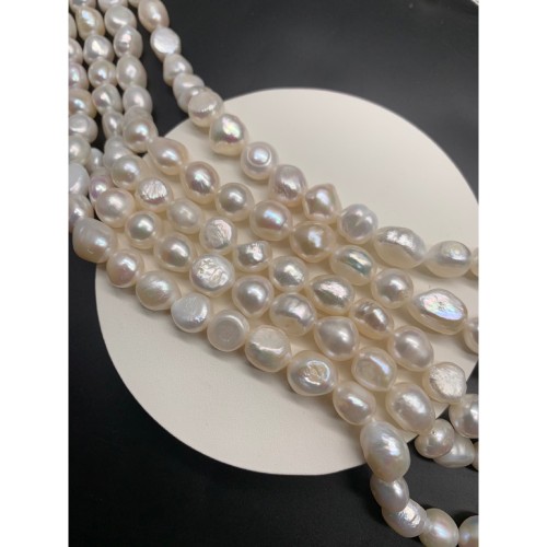 Каменные бусины, Жемчуг, белый, фриформы, 10-11 мм, длина нити 36-37 см