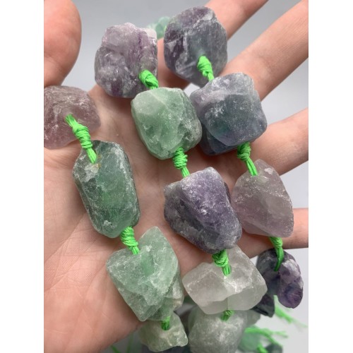 Каменные бусины, Флюорит, не обработанный, фриформы, 20-24 мм, длина нити 19 см, 7-8 шт