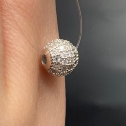 Бусина, со стразами, серебро родированное 925 , шарик 6-6,5 мм