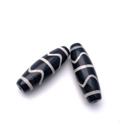 Бусина Дзи "24" из агата, Двойной клык, размер 30х10 мм, цена за 1 шт