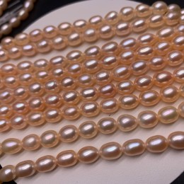 Каменные бусины, Жемчуг, бежевый, рис, 6 мм, длина нити 37-38 см