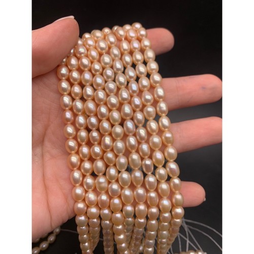 Каменные бусины, Жемчуг, бежевый, рис, 6 мм, длина нити 37-38 см