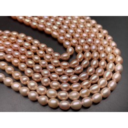 Каменные бусины, Жемчуг, розово-бежевый, рис, 6 мм, длина нити 38-39 см