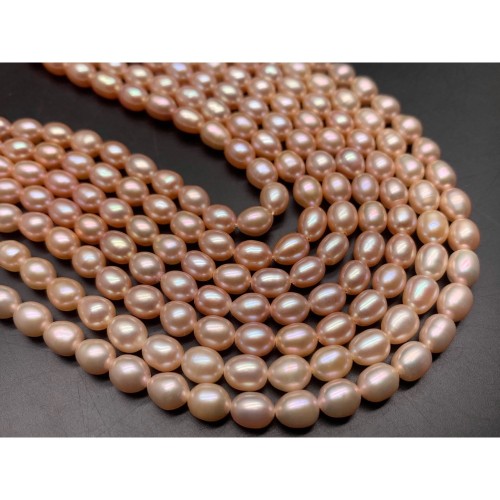 Каменные бусины, Жемчуг, розово-бежевый, рис, 6 мм, длина нити 38-39 см