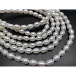 Каменные бусины, Жемчуг, белый, рис, 7-8 мм, длина нити 38 см