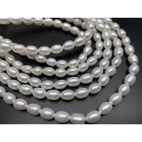 Каменные бусины, Жемчуг, белый, рис, 7-8 мм, длина нити 38 см