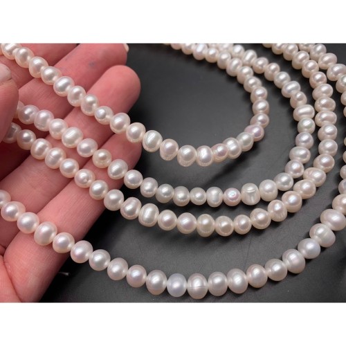 Каменные бусины, Жемчуг, белый, 6,5-7 мм, длина нити 39-40 см