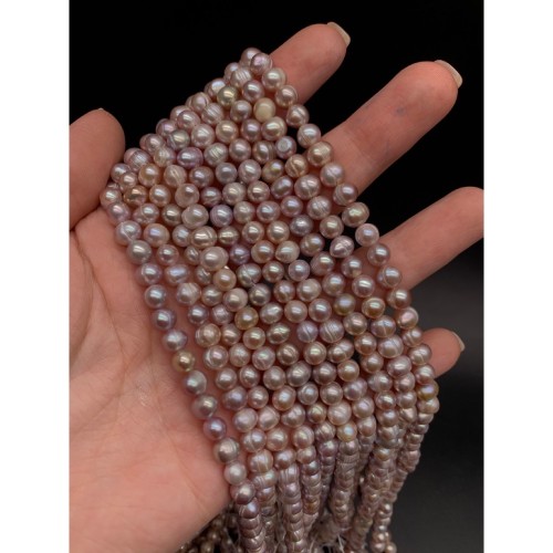 Каменные бусины, Жемчуг, розовый, шарик, 6-7 мм, длина нити 35 см