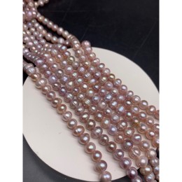 Каменные бусины, Жемчуг, розовый, шарик, 6-7 мм, длина нити 35 см