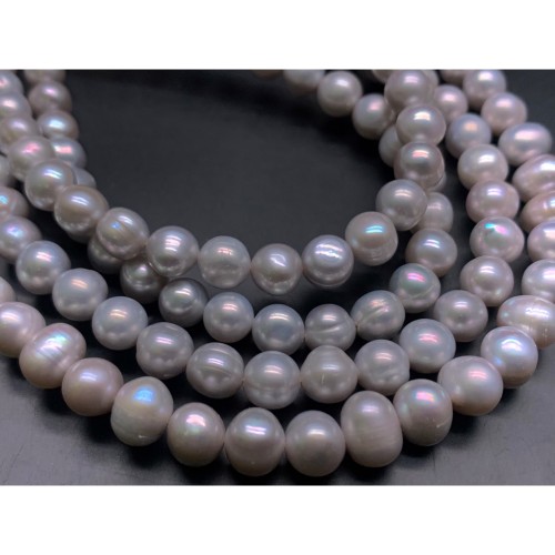 Каменные бусины, Жемчуг, серебристый, шарик гладкий, 8,5 мм, длина нити 38-39 см