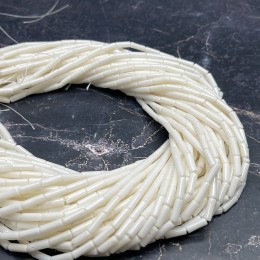 Каменные бусины, Коралл, белый, трубочки, 3х9 мм, длина нити 38 см